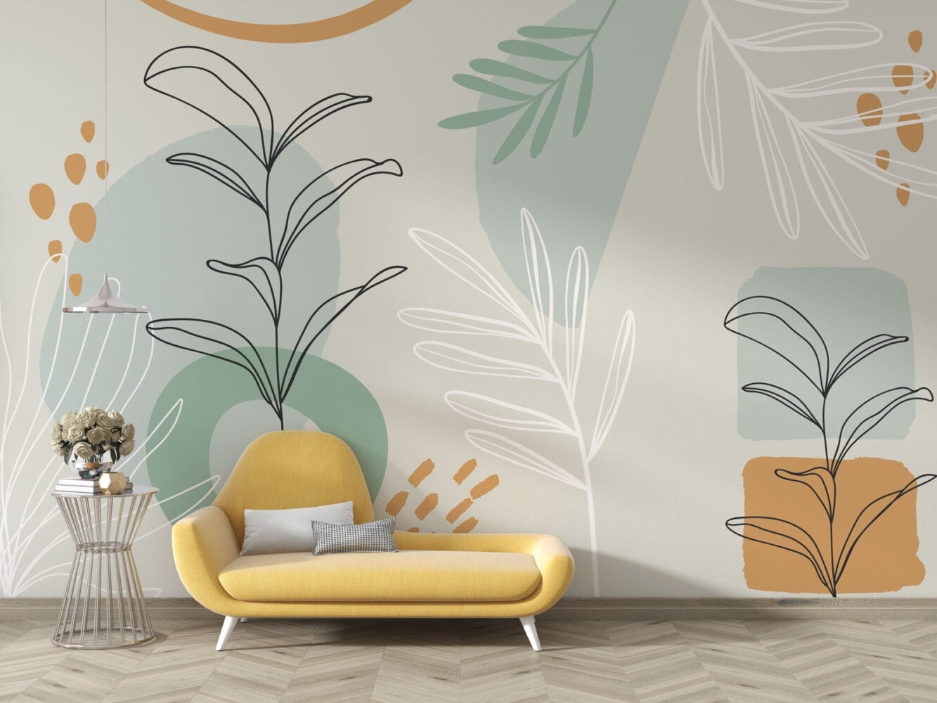 Soft Renklerde Minimalist Yapraklar Duvar Kağıdı