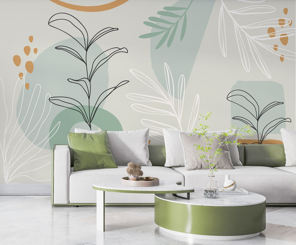 Soft Renklerde Minimalist Yapraklar Duvar Kağıdı