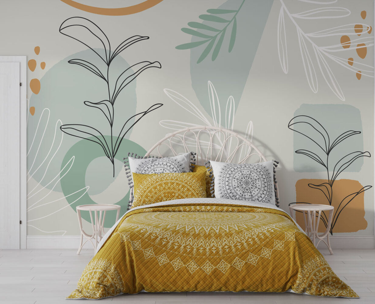 Soft Renklerde Minimalist Yapraklar Duvar Kağıdı