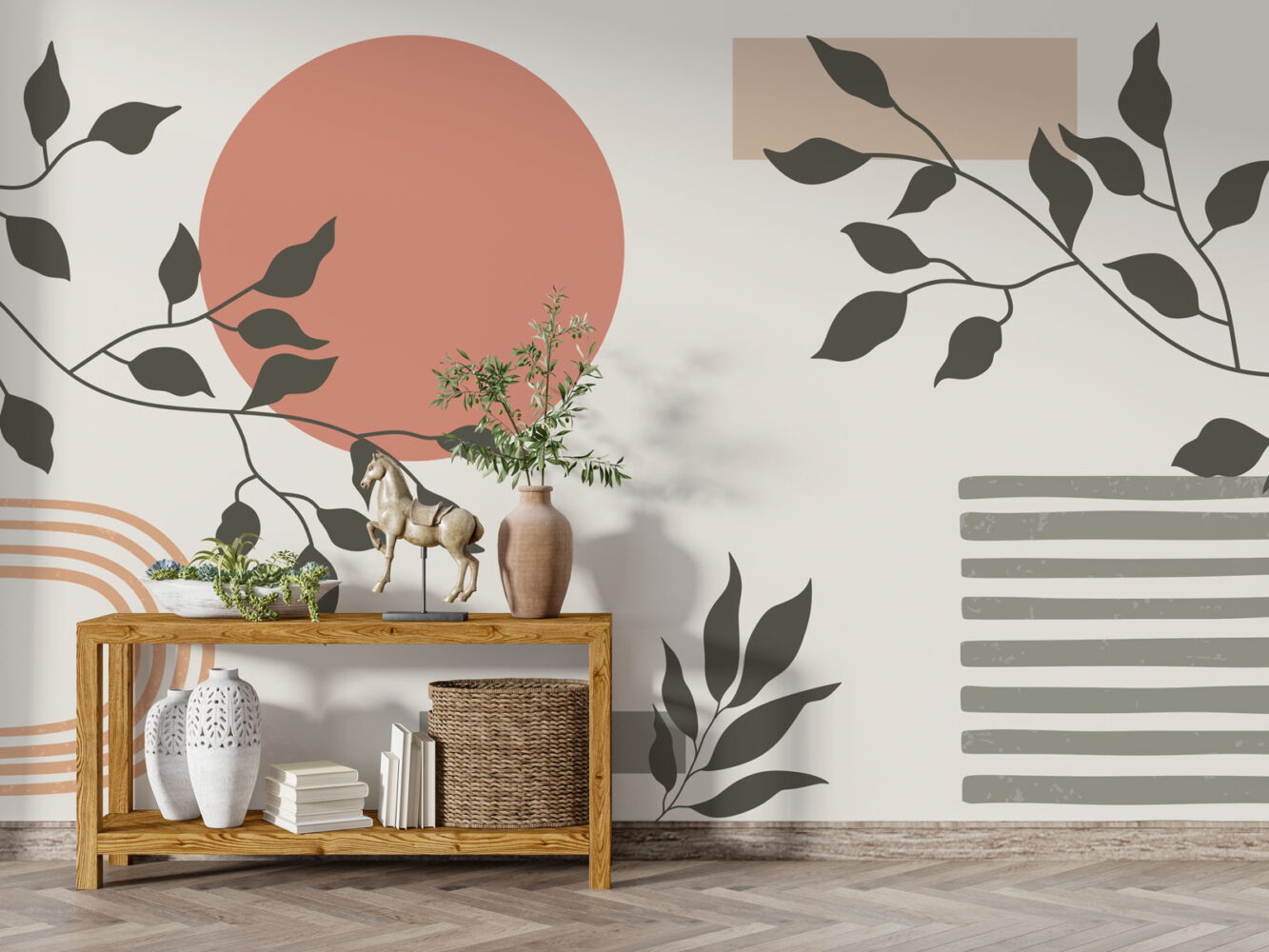 Yapraklar ve Geometrik Desenler Bohem Duvar Kağıdı | Duvar Kağıdı Marketi