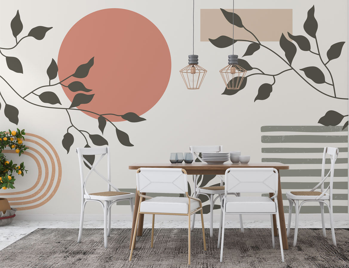 Desenler Bohem Yapraklar Geometrik Duvar Kağıdı Poster