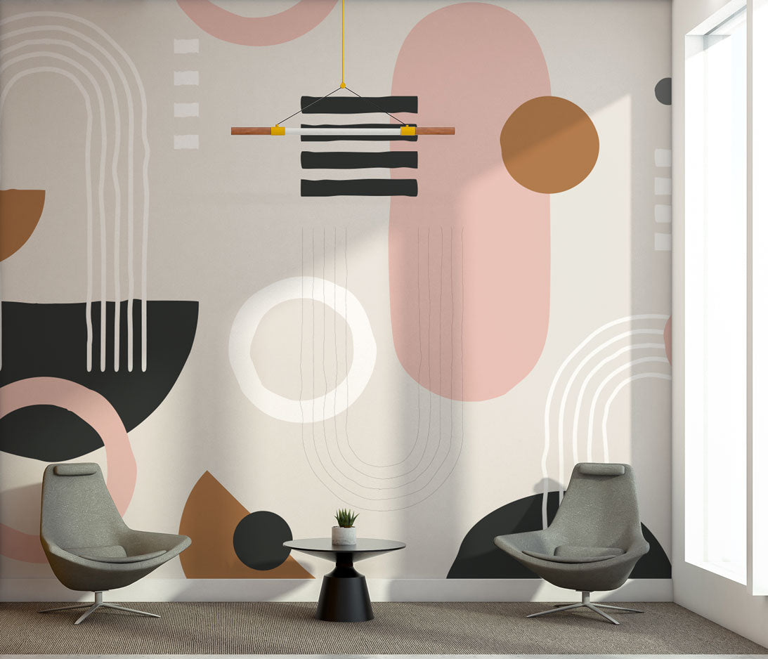 Geometrik Desenler Soft Renklerde Duvar Kağıdı Poster