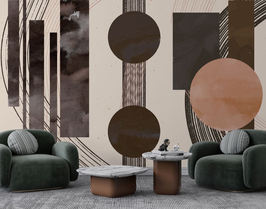 Kahve Tonlarda Eskitmeli Geometrik Desenler Duvar Kağıdı | Duvar Kağıdı Marketi