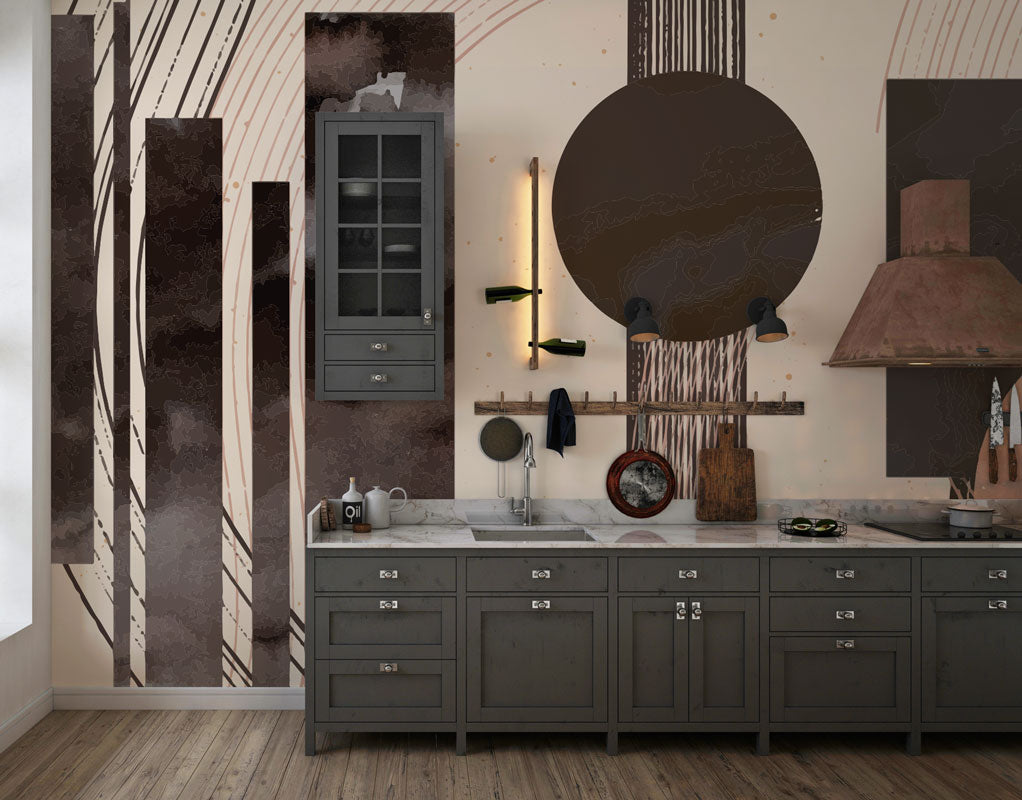 Kahve Tonlarda Eskitmeli Geometrik Desenler Duvar Kağıdı | Duvar Kağıdı Marketi
