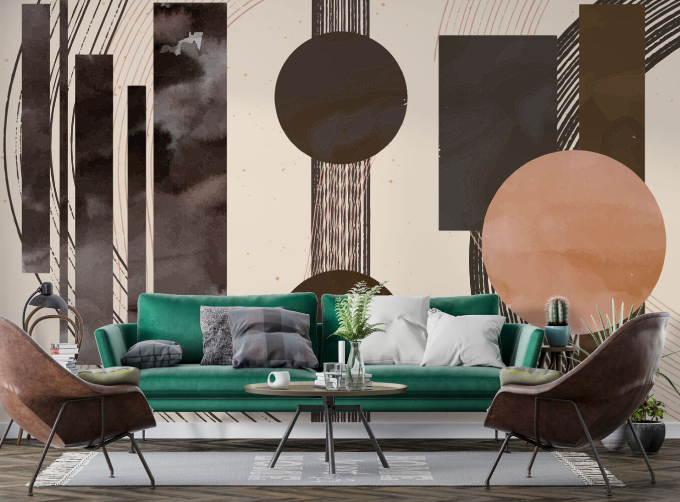 Kahve Tonlarda Eskitmeli Geometrik Desenler Duvar Kağıdı | Duvar Kağıdı Marketi