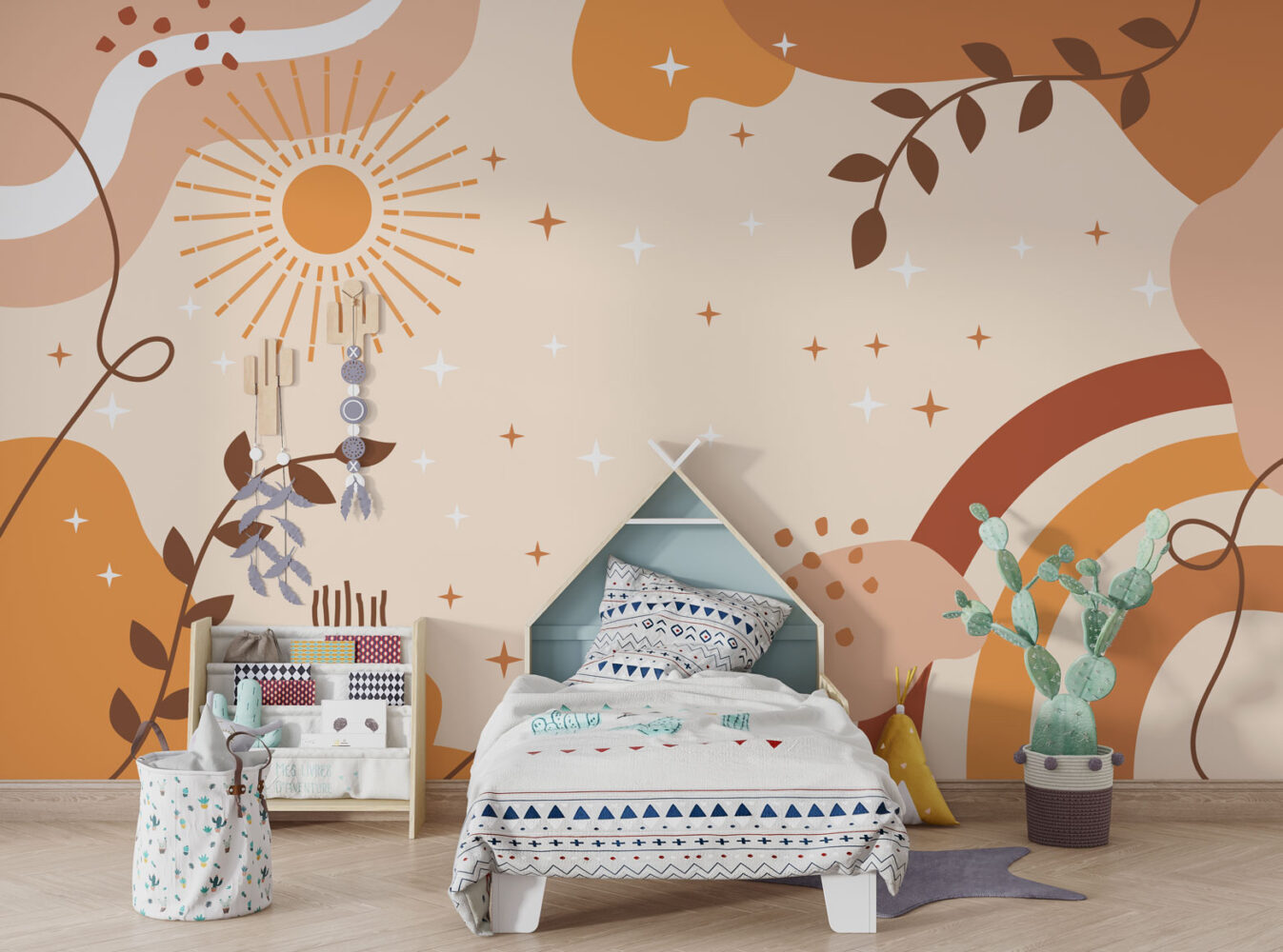 Boho Gökyüzü ve Gökkuşağı Genç Odası Duvar Kağıdı