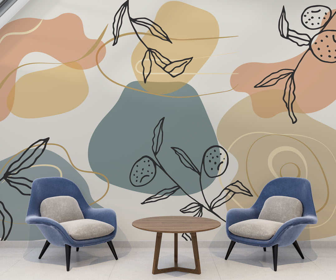Abstrack Desenler ve Çizgisel Yapraklar Duvar Kağıdı