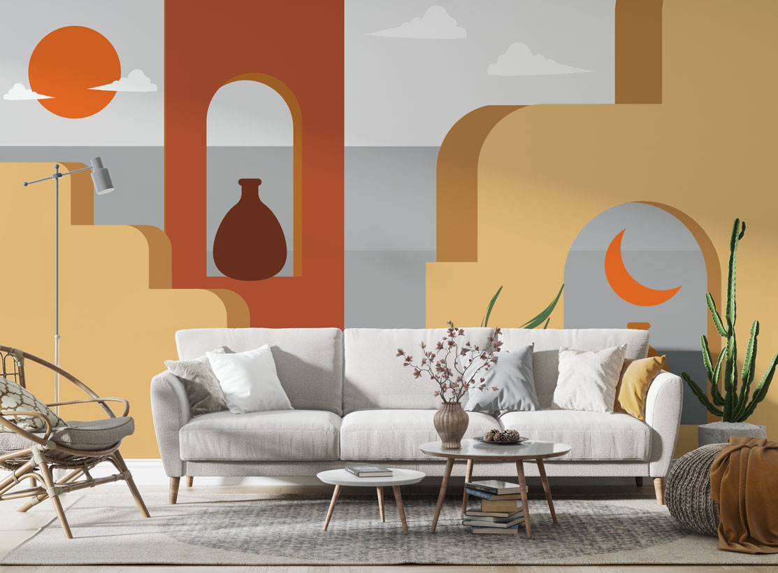 Boho Desenli Deniz Görüntüsü Duvar Kağıdı | Duvar Kağıdı Marketi