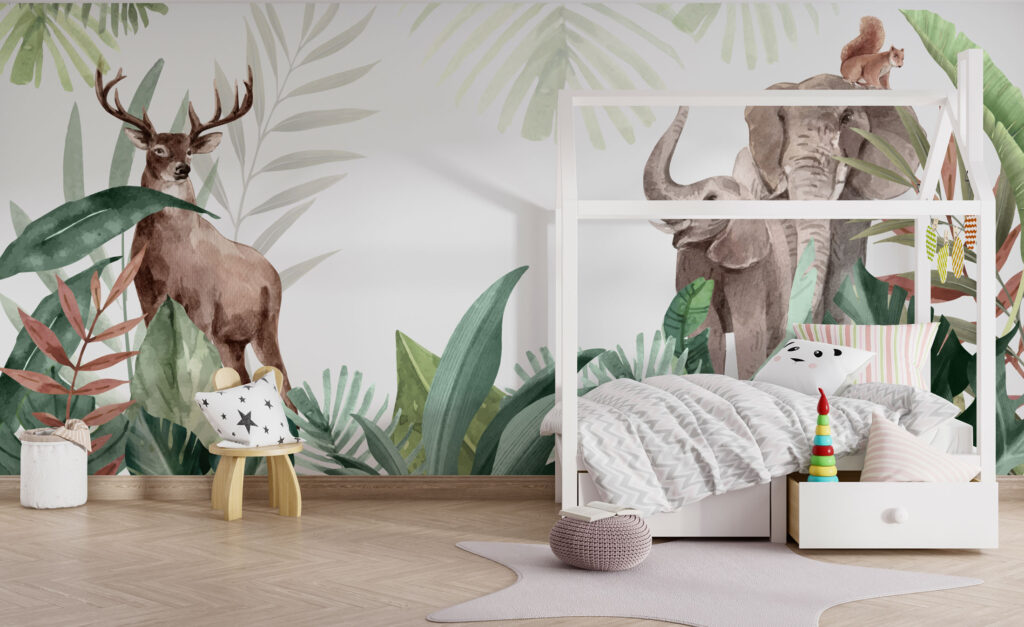 Otların Arasında Eğlenen Hayvanlar Temalı 3D Duvar Kağıdı | Duvar Kağıdı Marketi