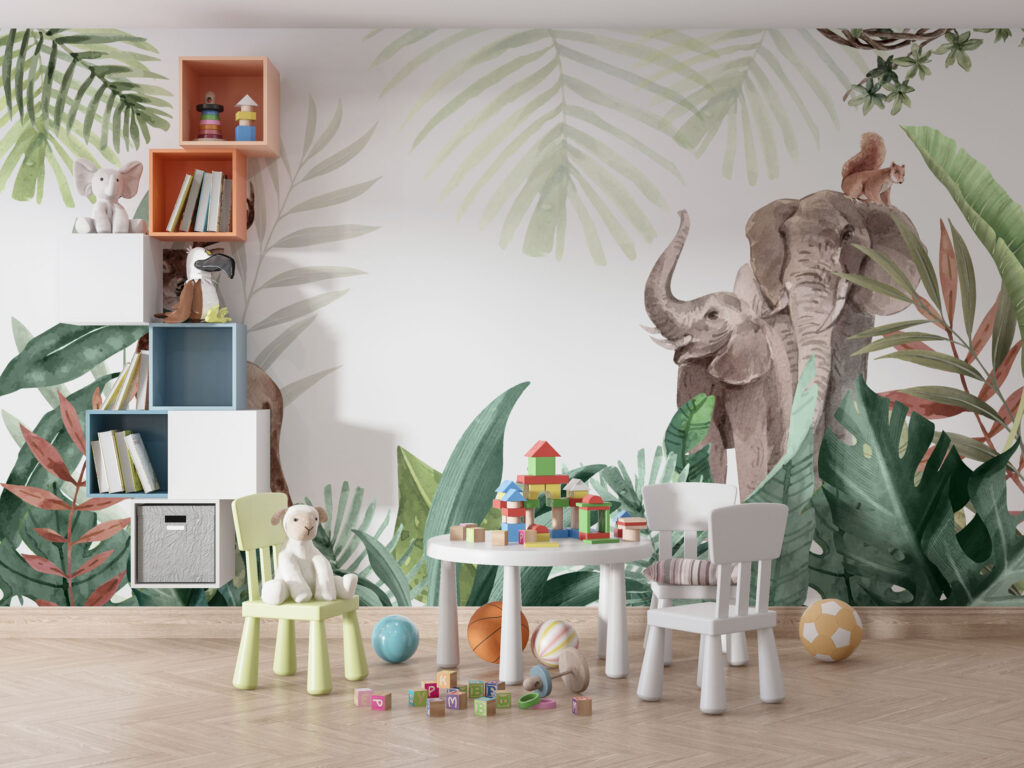 Otların Arasında Eğlenen Hayvanlar Temalı 3D Duvar Kağıdı | Duvar Kağıdı Marketi