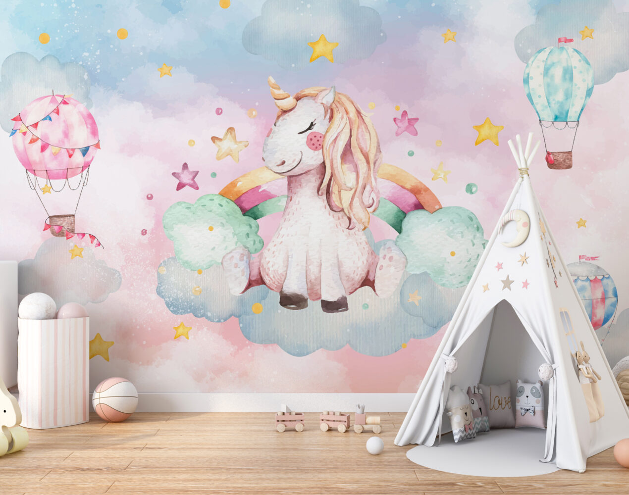 Bulutlarda Gök Kuşaklı Unicorn Duvar Kağıdı