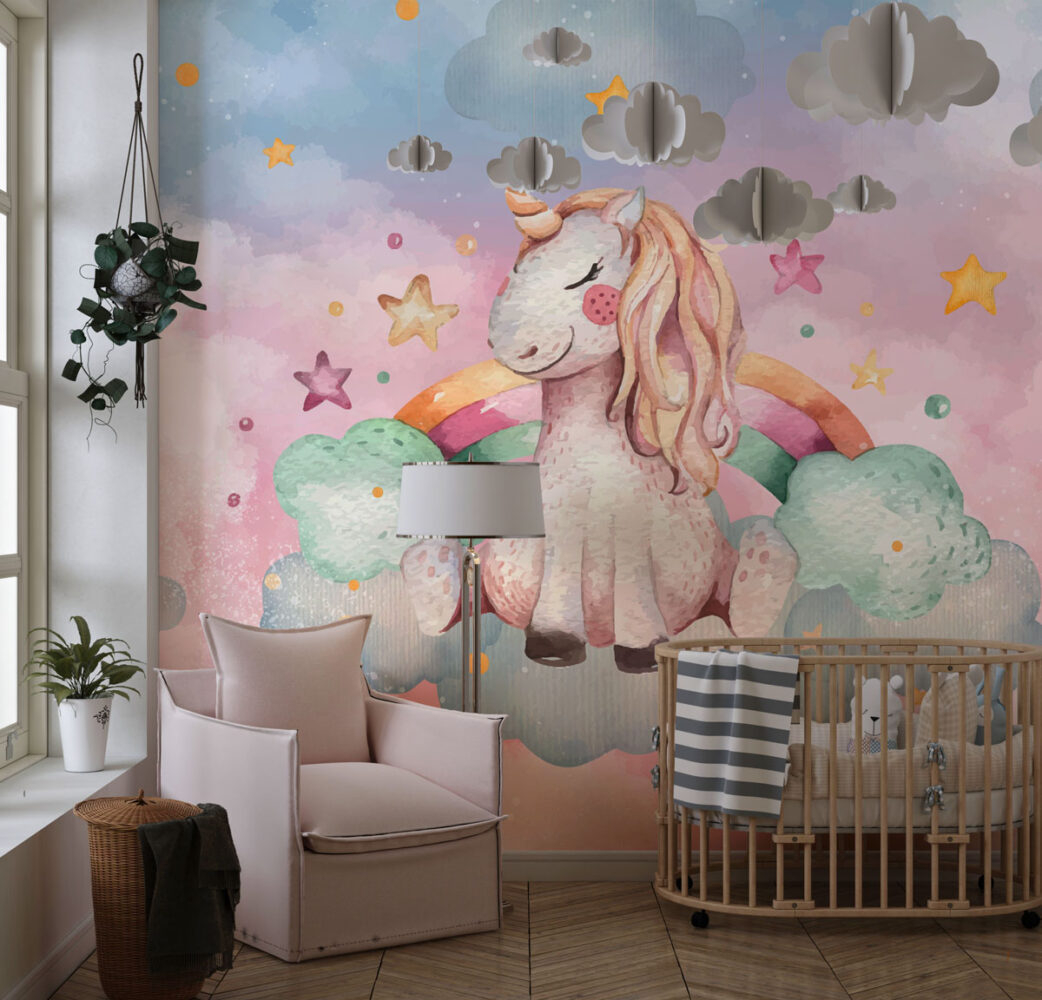 Bulutlarda Gök Kuşaklı Unicorn Duvar Kağıdı