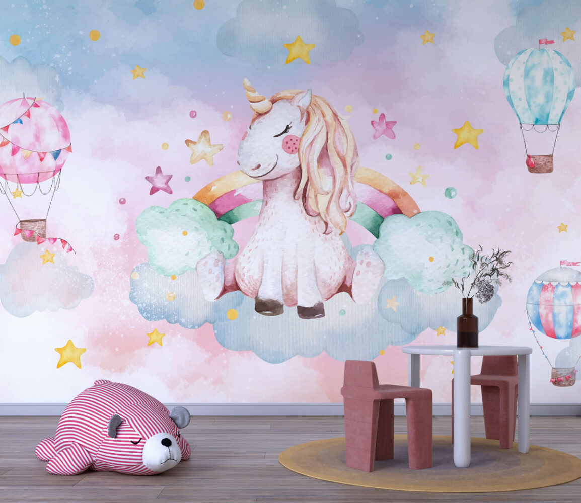 Bulutlarda Gök Kuşaklı Unicorn Duvar Kağıdı