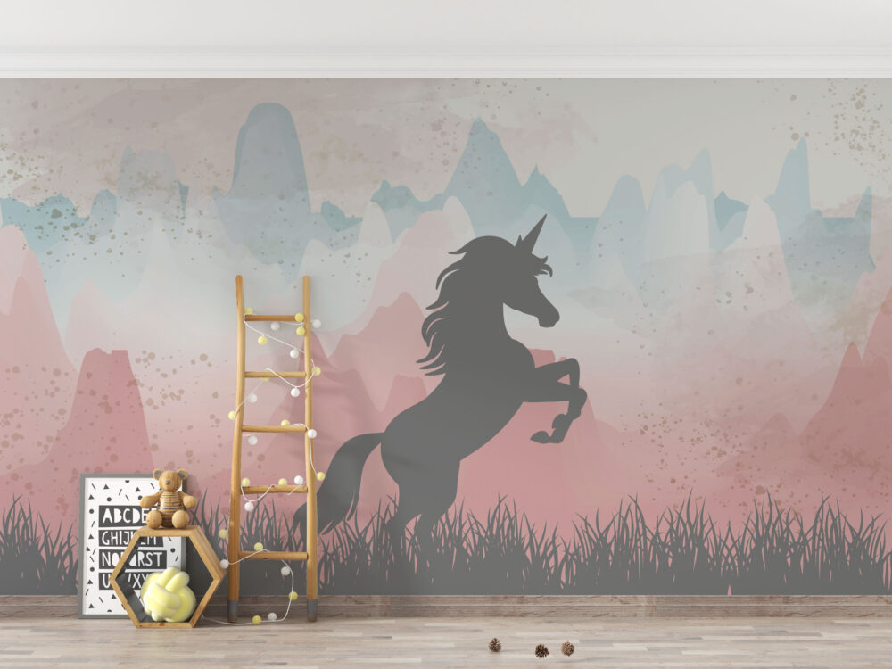 Desenli Şahlanan Unicorn Duvar Kağıdı Poster