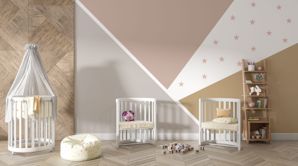 Soft Pembe ve Kahverengi Tonların'da Yıldızlı Geometrik Desenli Çocuk Duvar Kağıdı