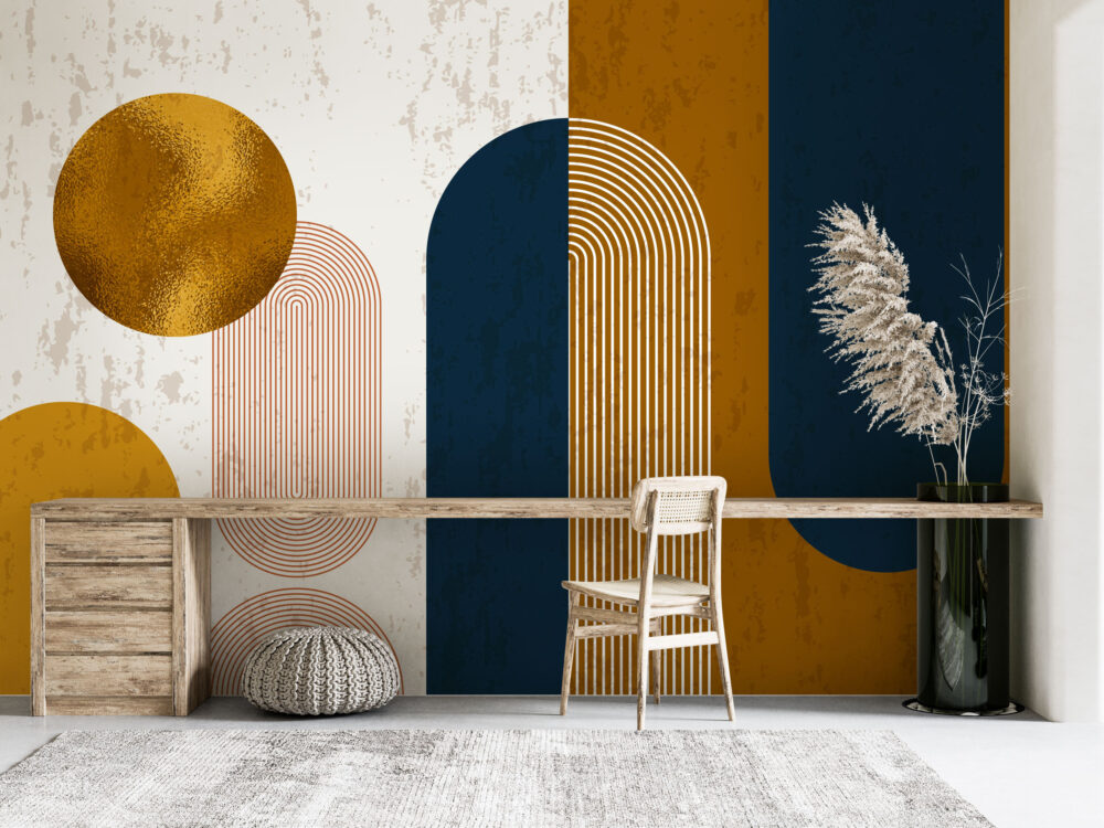 Bohem Abstrack Altın Renk Desenli 3D Duvar Kağıdı | Duvar Kağıdı Marketi