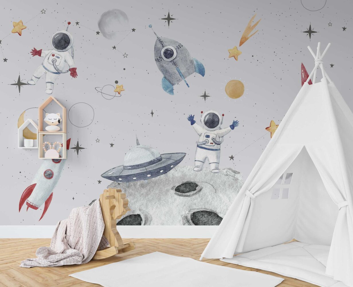 Uzaydaki Astronotlar ve Gezegenler Duvar Kağıdı | Duvar Kağıdı Marketi