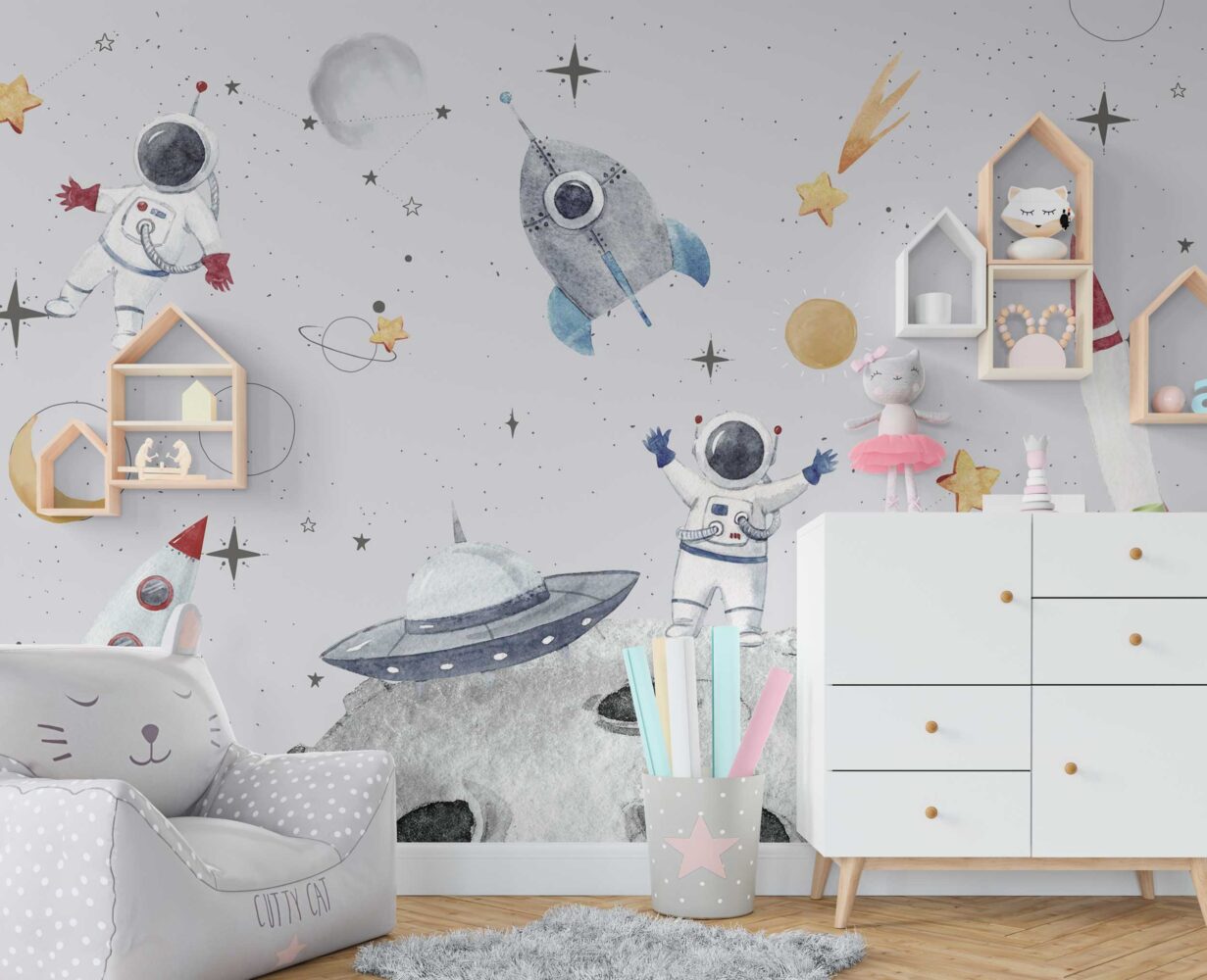 Uzaydaki Astronotlar ve Gezegenler Duvar Kağıdı | Duvar Kağıdı Marketi