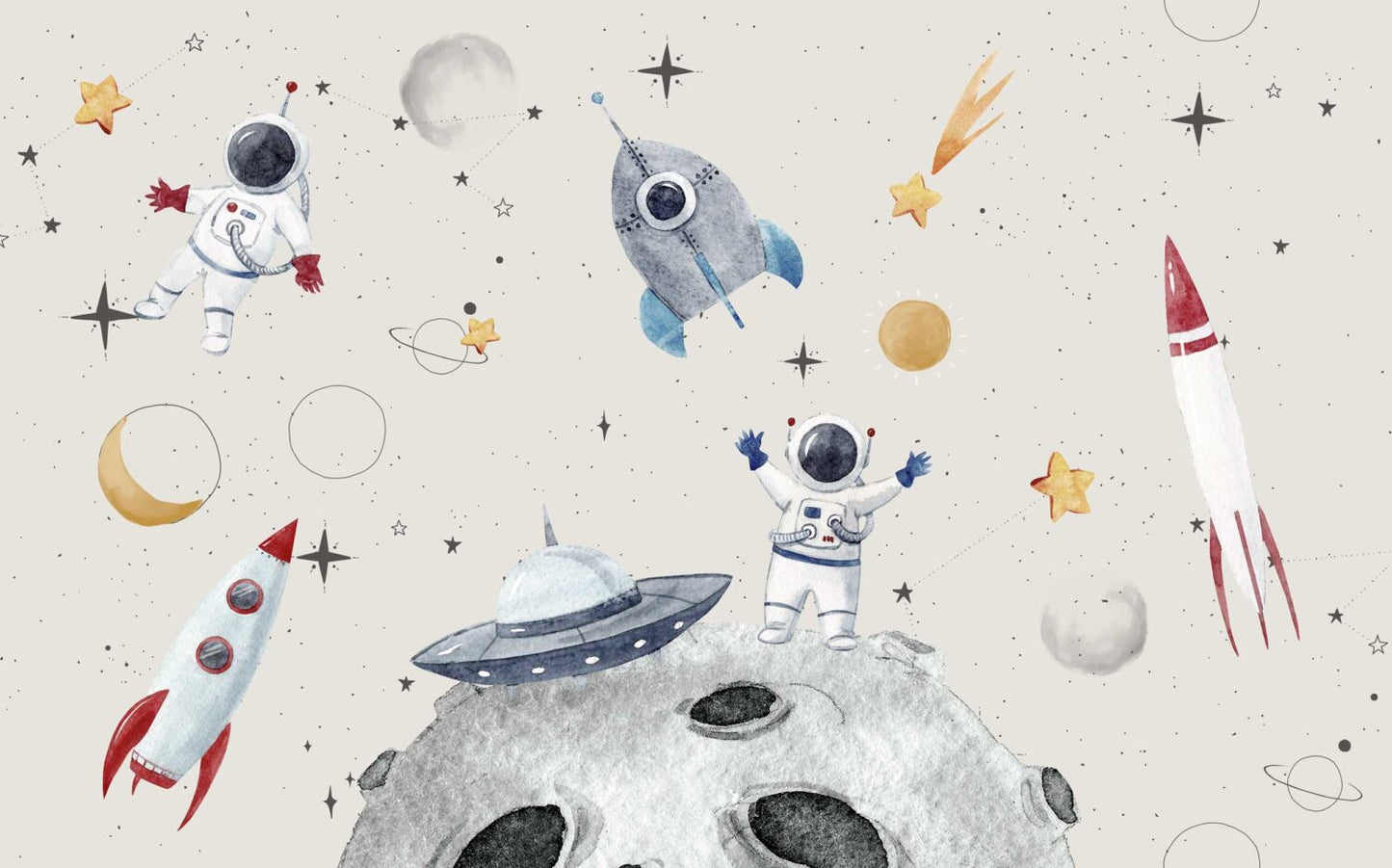 Uzaydaki Astronotlar ve Gezegenler Duvar Kağıdı