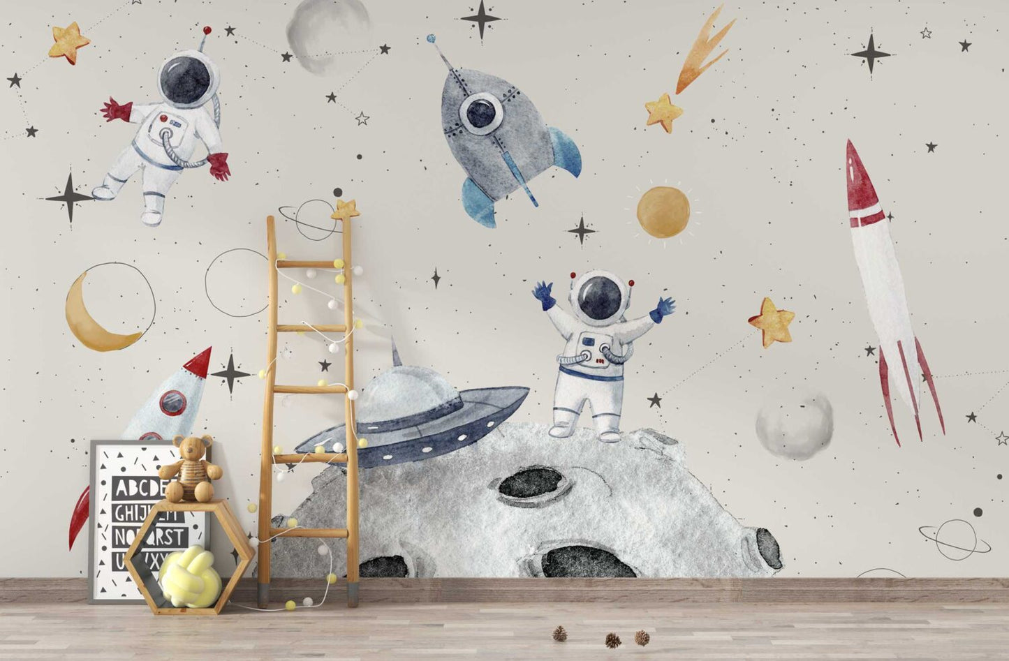 Uzaydaki Astronotlar ve Gezegenler Duvar Kağıdı