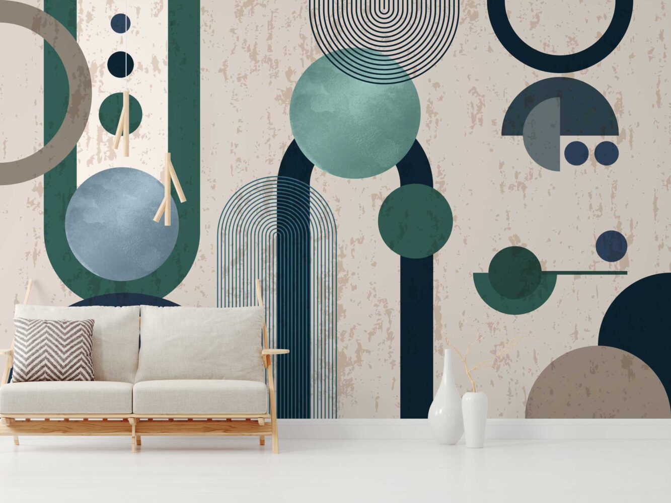 Geometrik Desenler Yeşil Tonlarda Modern Duvar Kağıdı | Duvar Kağıdı Marketi