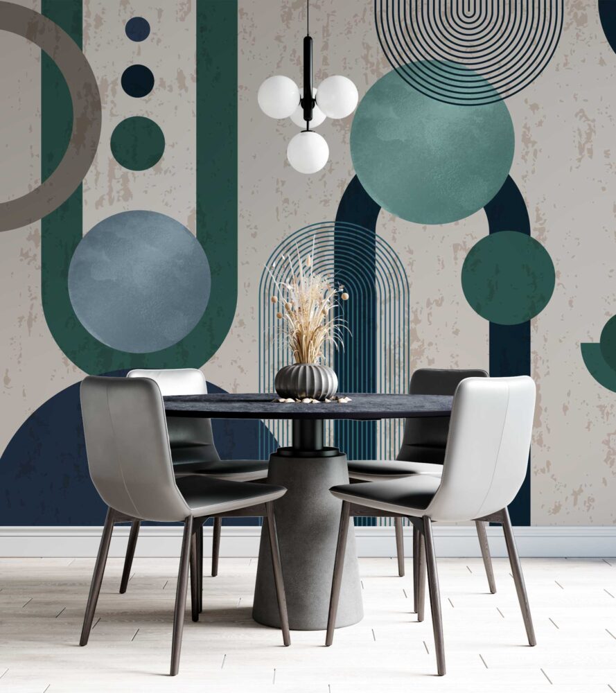 Geometrik Desenler Yeşil Tonlarda Modern Duvar Kağıdı | Duvar Kağıdı Marketi