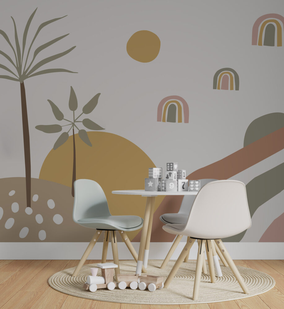 Boho Renklerde Palmiye Gökkuşağı Duvar Kağıdı