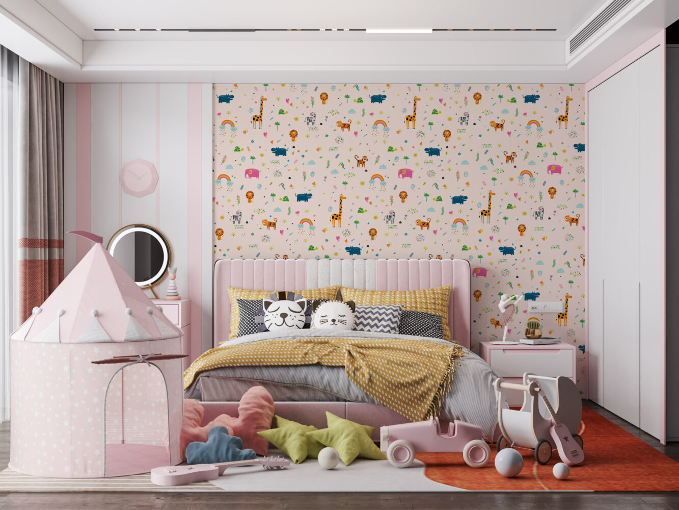 Minimalist Hayvanlar ve Gök Kuşağı Duvar Kağıdı