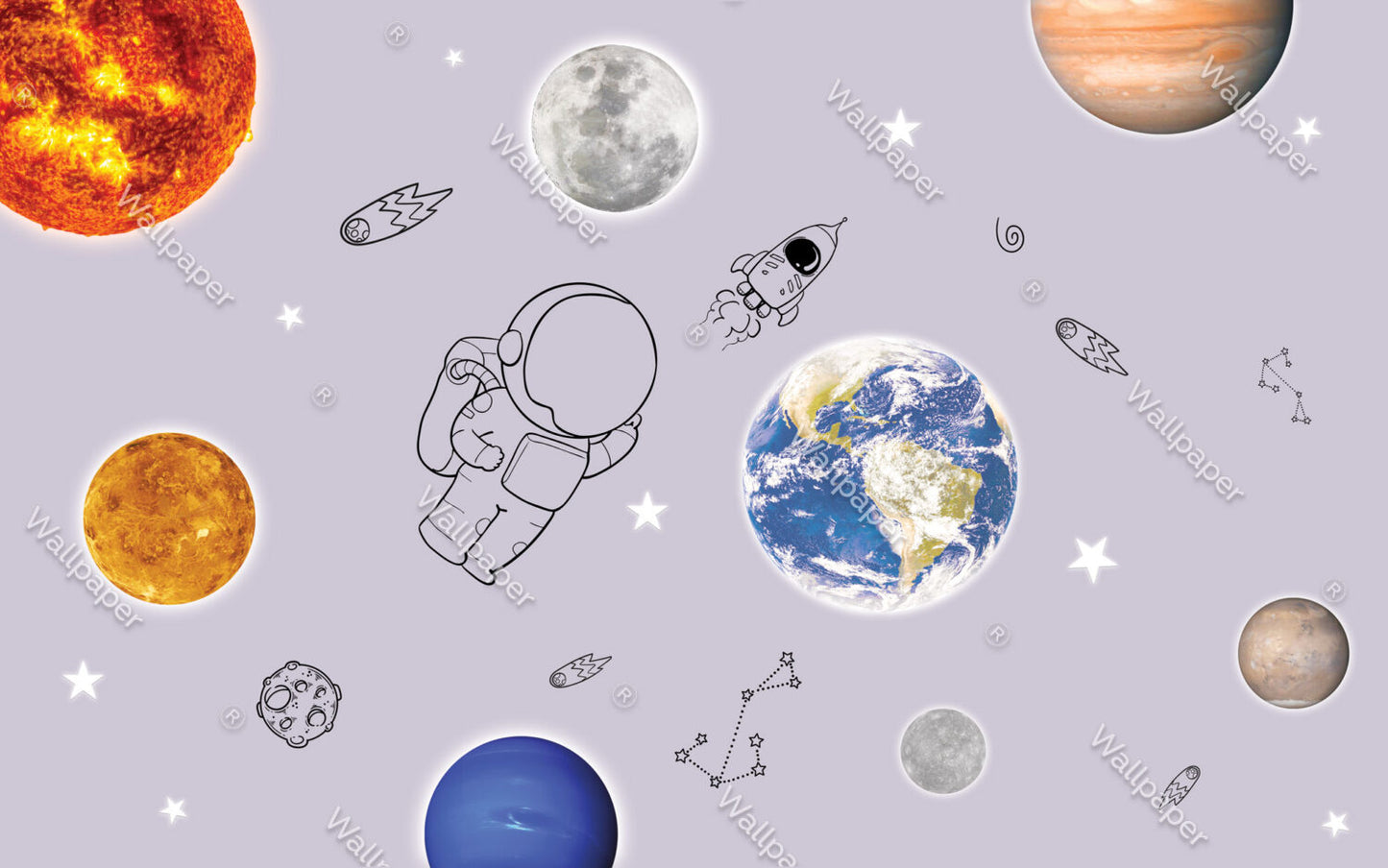 Minik Astronot Gezegenler Arasında Duvar Kağıdı