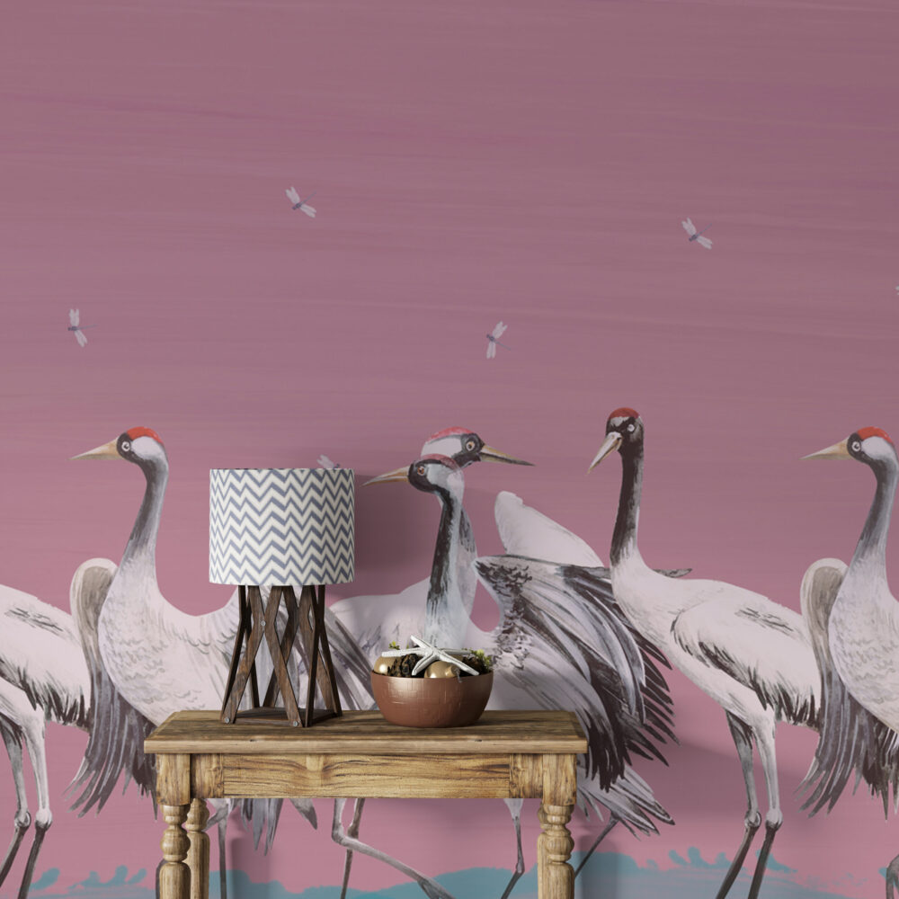 Pembe Zemin'li Turna Kuşu 3D Duvar Kağıdı