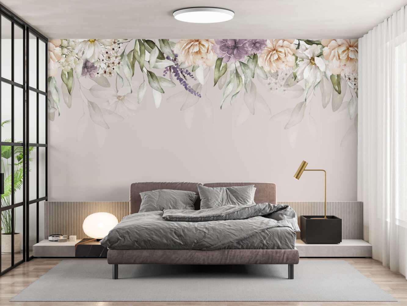 Yukarıdan Sarkılmış Soft Çicekler 3D Duvar Kağıdı