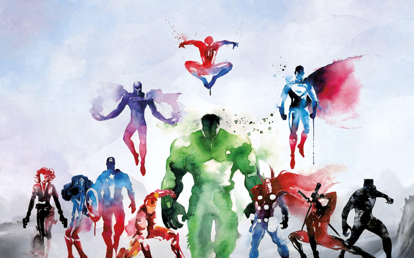 Sulu Boya Tarzında Avengers Kahramanlar Duvar Kağıdı