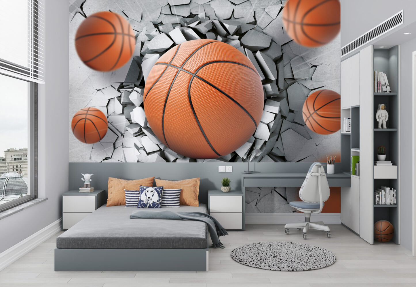 3D Duvar Kıran Basketbol Topları Duvar Kağıdı