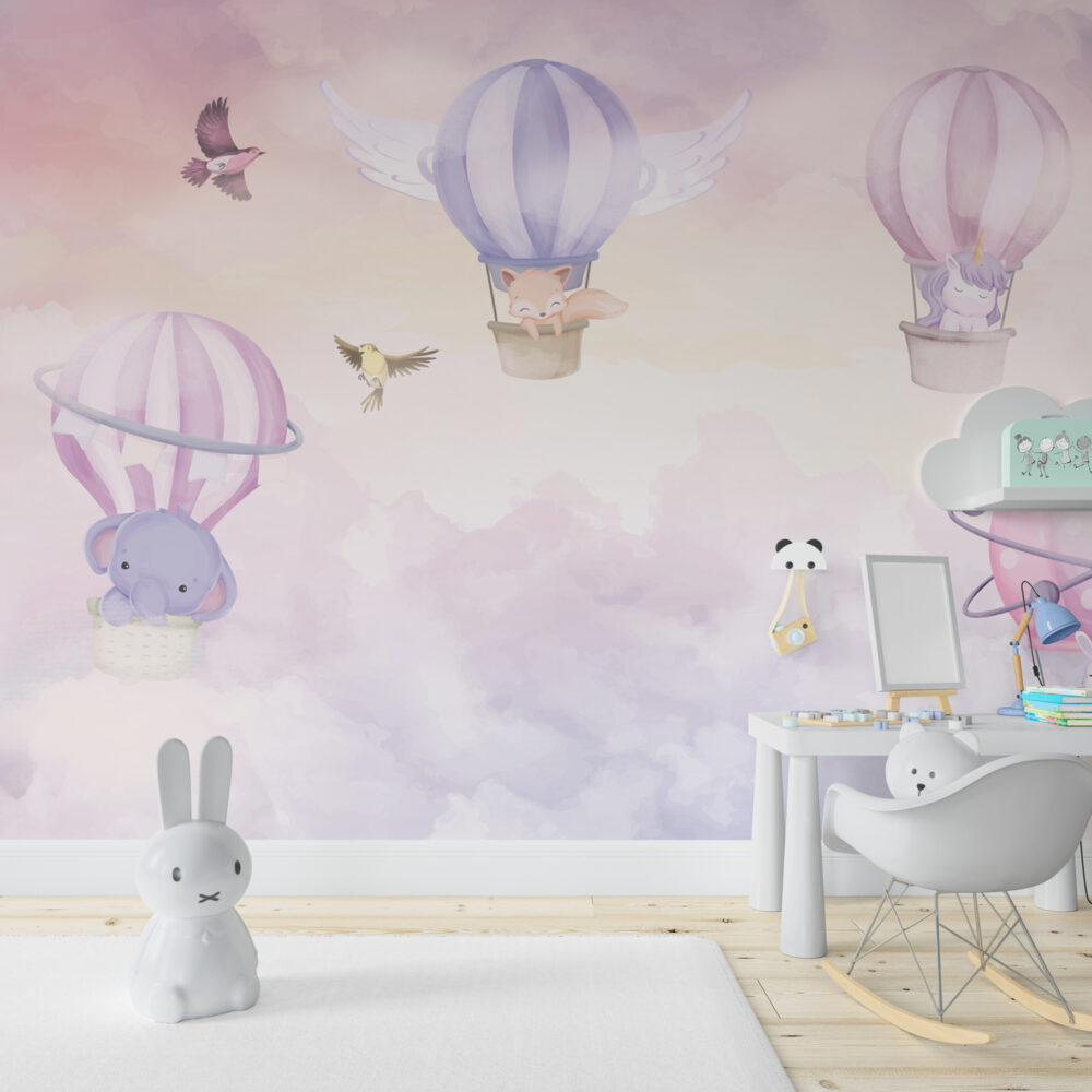 Soft Pembe Tonlarında Uçan Balonlar 3D Duvar Kağıdı