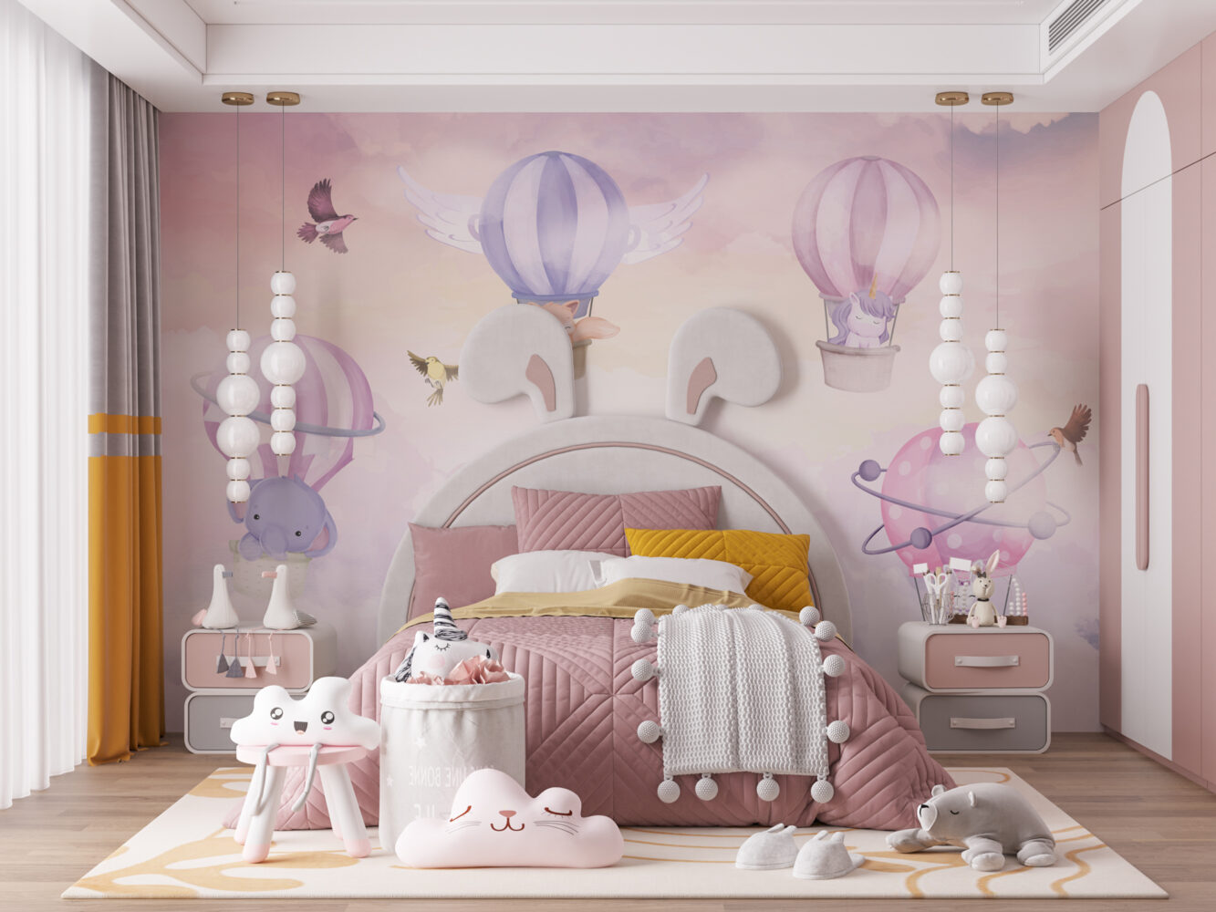 Soft Pembe Tonlarında Uçan Balonlar 3D Duvar Kağıdı