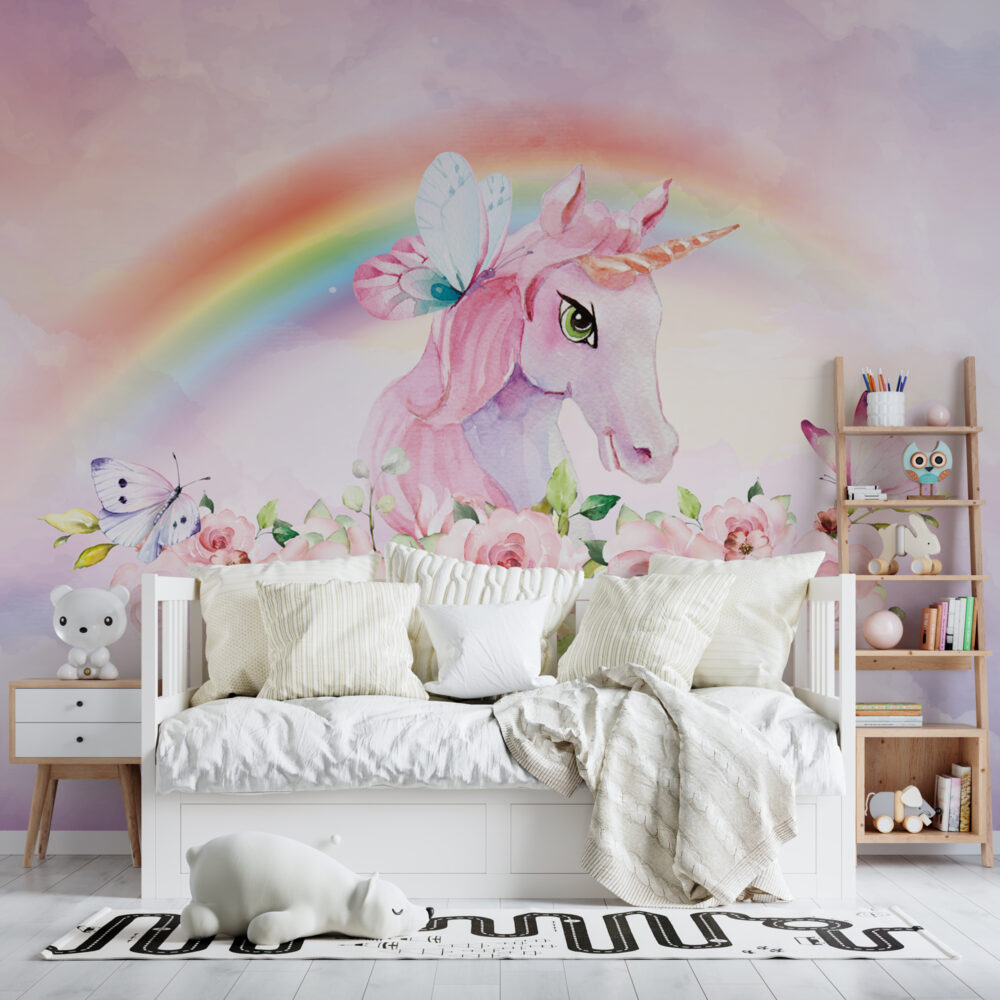 Soft Pembe Tonlarında Unicorn 3D Duvar Kağıdı