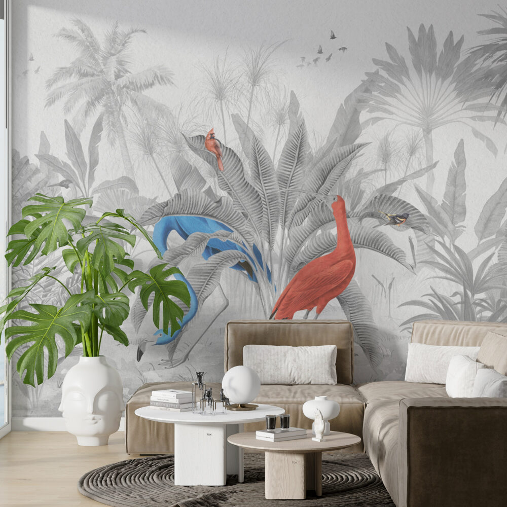 Renkli Flamingo 3D Siyah Beyaz Renkte Duvar Kağıdı Poster