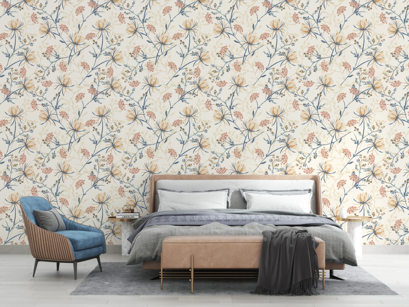 Soft Çiçek Desenli Duvar Kağıdı