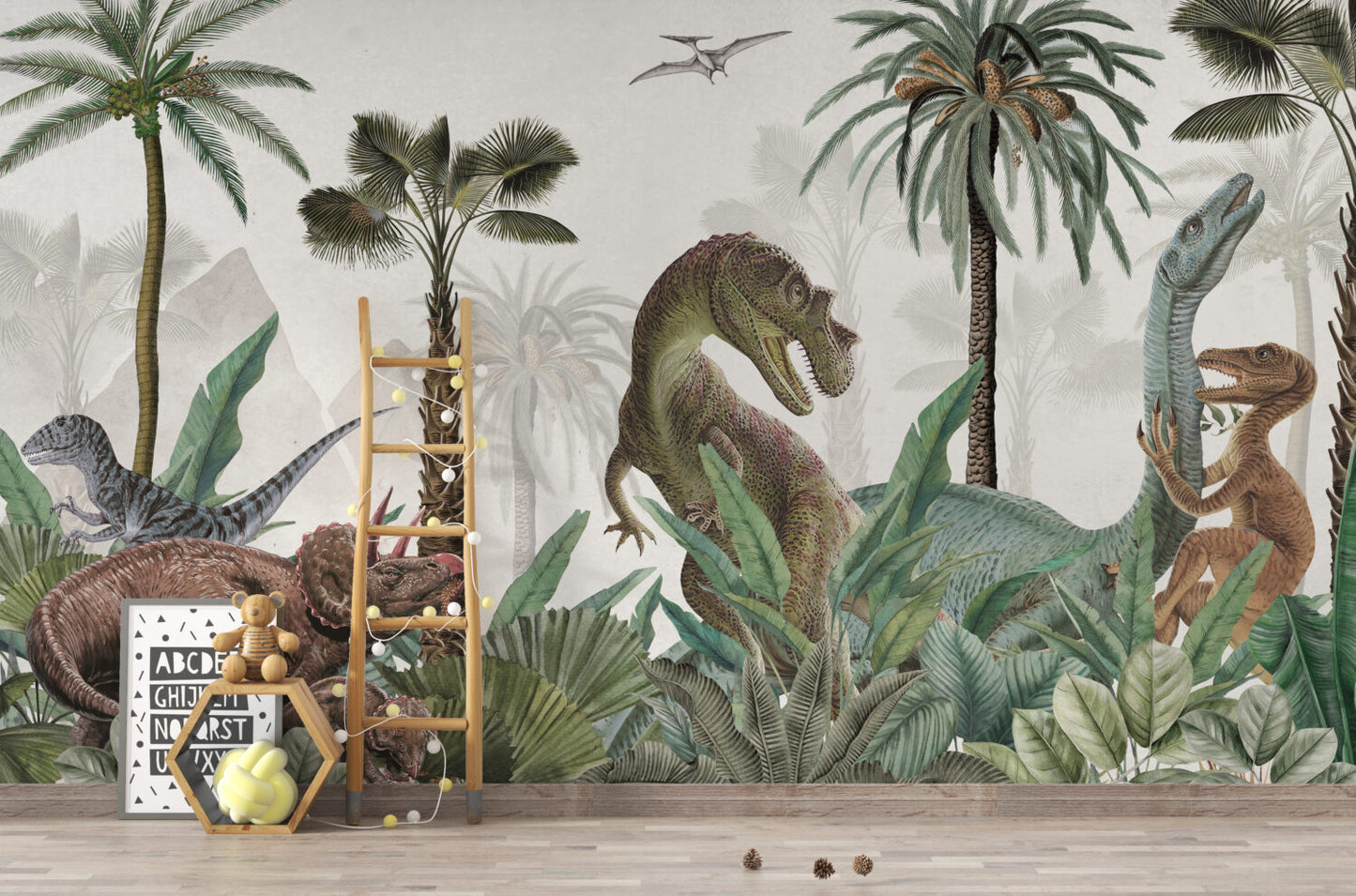 Tropikal Ortamda Realistik Dinozorlar Duvar Kağıdı