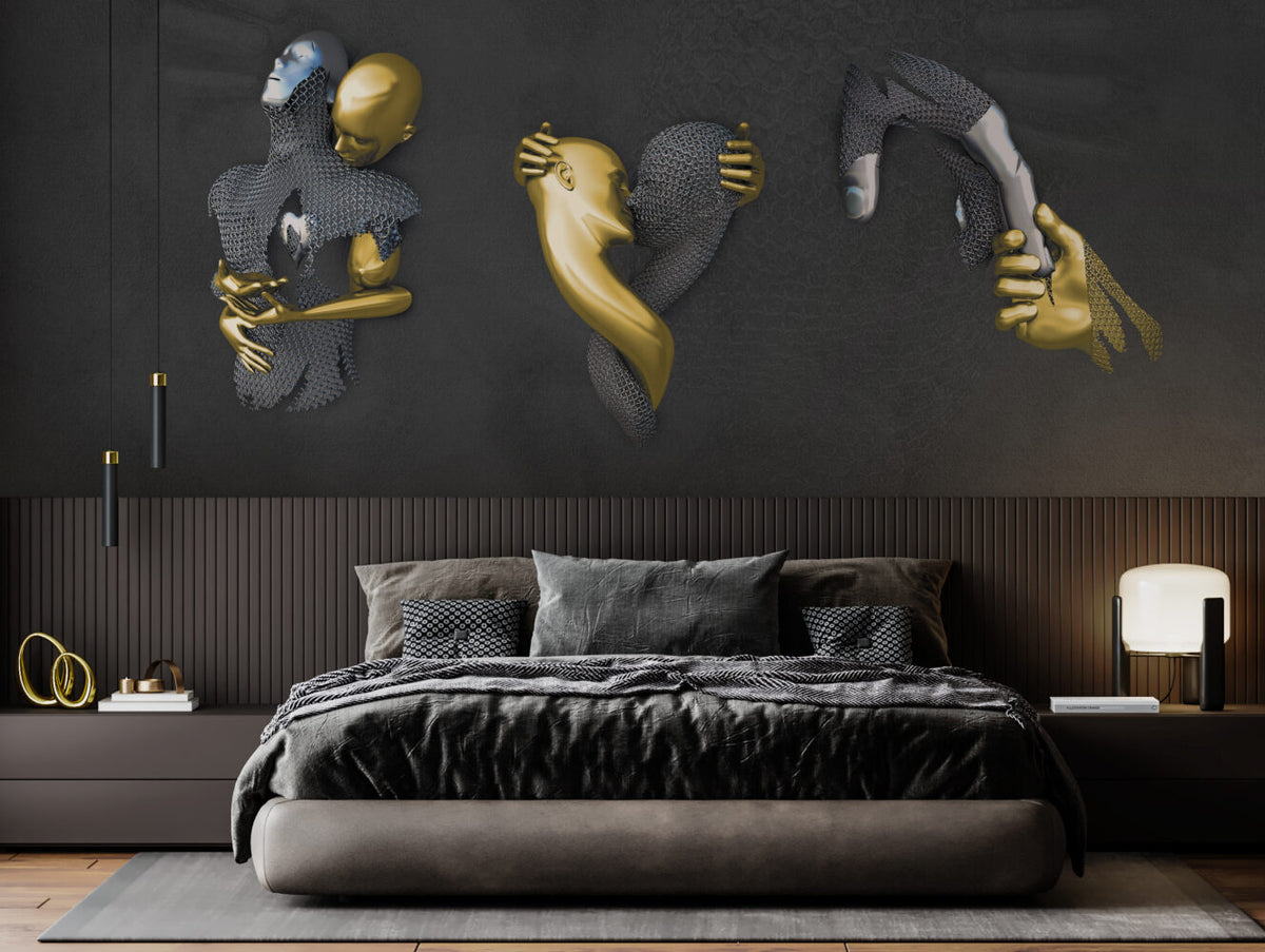 İnsan Figürü 3D Tasarım Altın Gümüş Duvar Kağıdı Poster