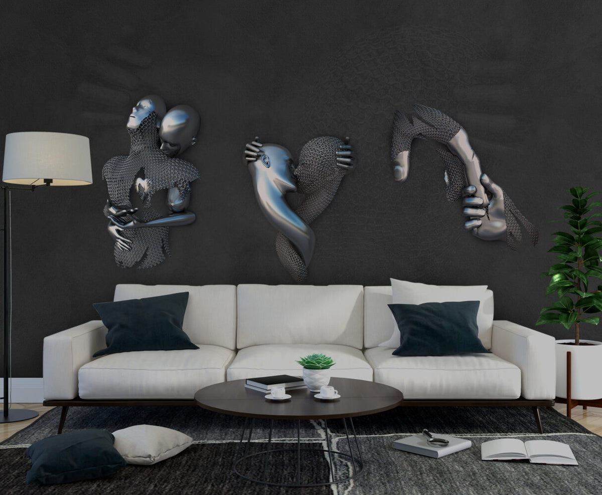 Figürü 3D Tasarım Gümüş İnsan Duvar Kağıdı Poster