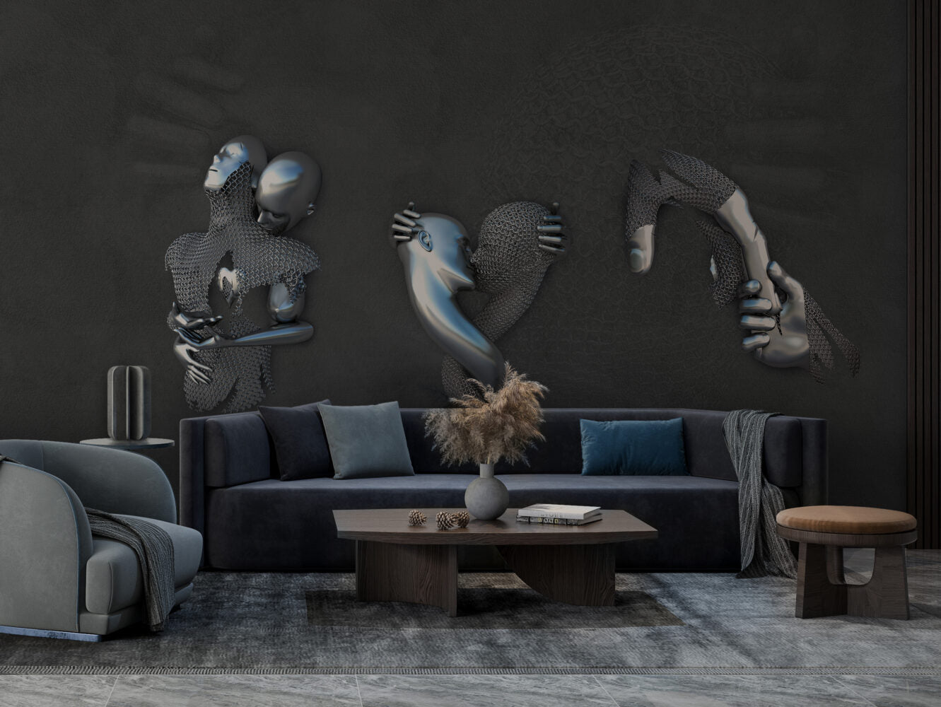Gümüş İnsan Figürü 3D Tasarım Duvar Kağıdı