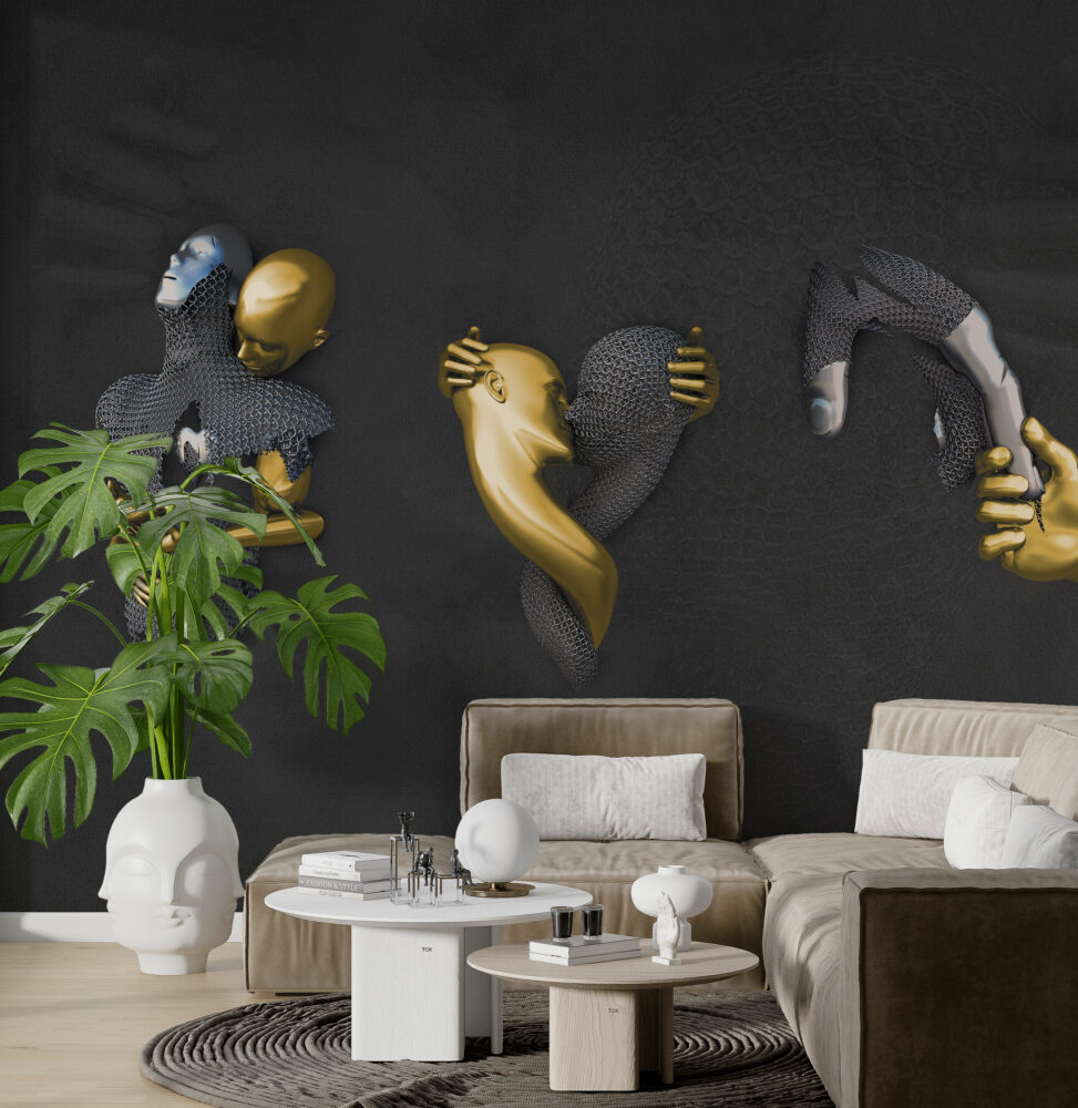 Altın Ve Gümüş İnsan Figürü 3D Tasarım Duvar Kağıdı
