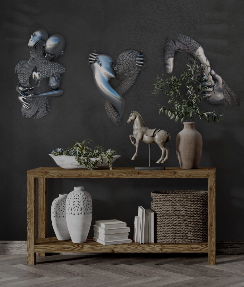 Gümüş İnsan Figürü 3D Tasarım Duvar Kağıdı