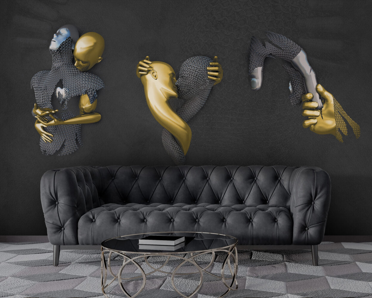 Altın Ve Gümüş İnsan Figürü 3D Tasarım Duvar Kağıdı