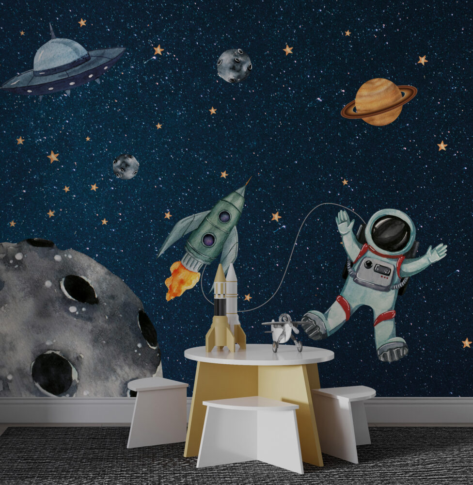 Gezegenler Uzayda Astronot Duvar Kağıdı Poster