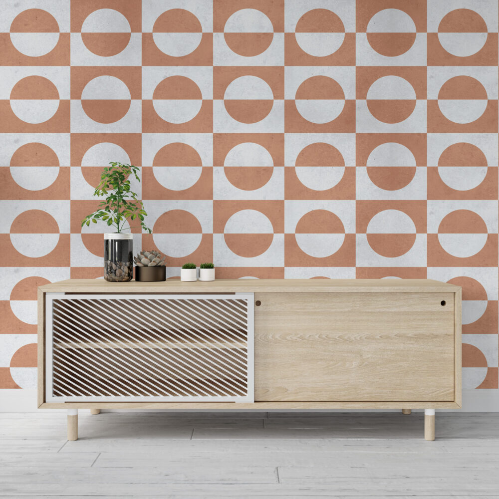 Kahverengi Tonlarda Geometrik Retro Duvar Kağıdı