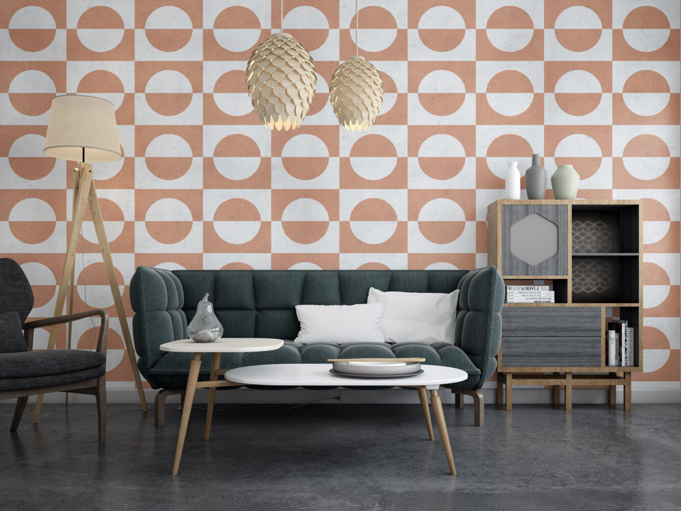 Kahverengi Tonlarda Geometrik Retro Duvar Kağıdı