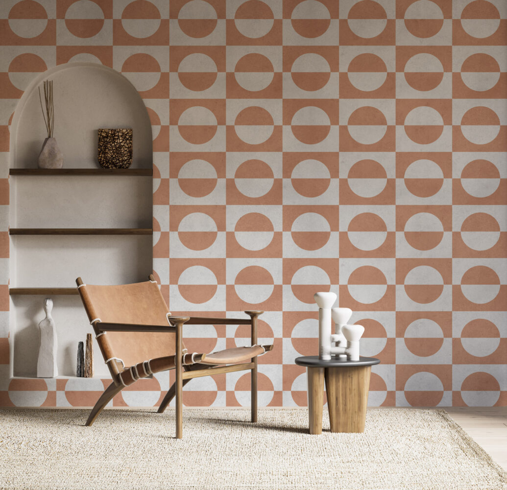 Kahverengi Tonlarda Geometrik Retro Duvar Kağıdı