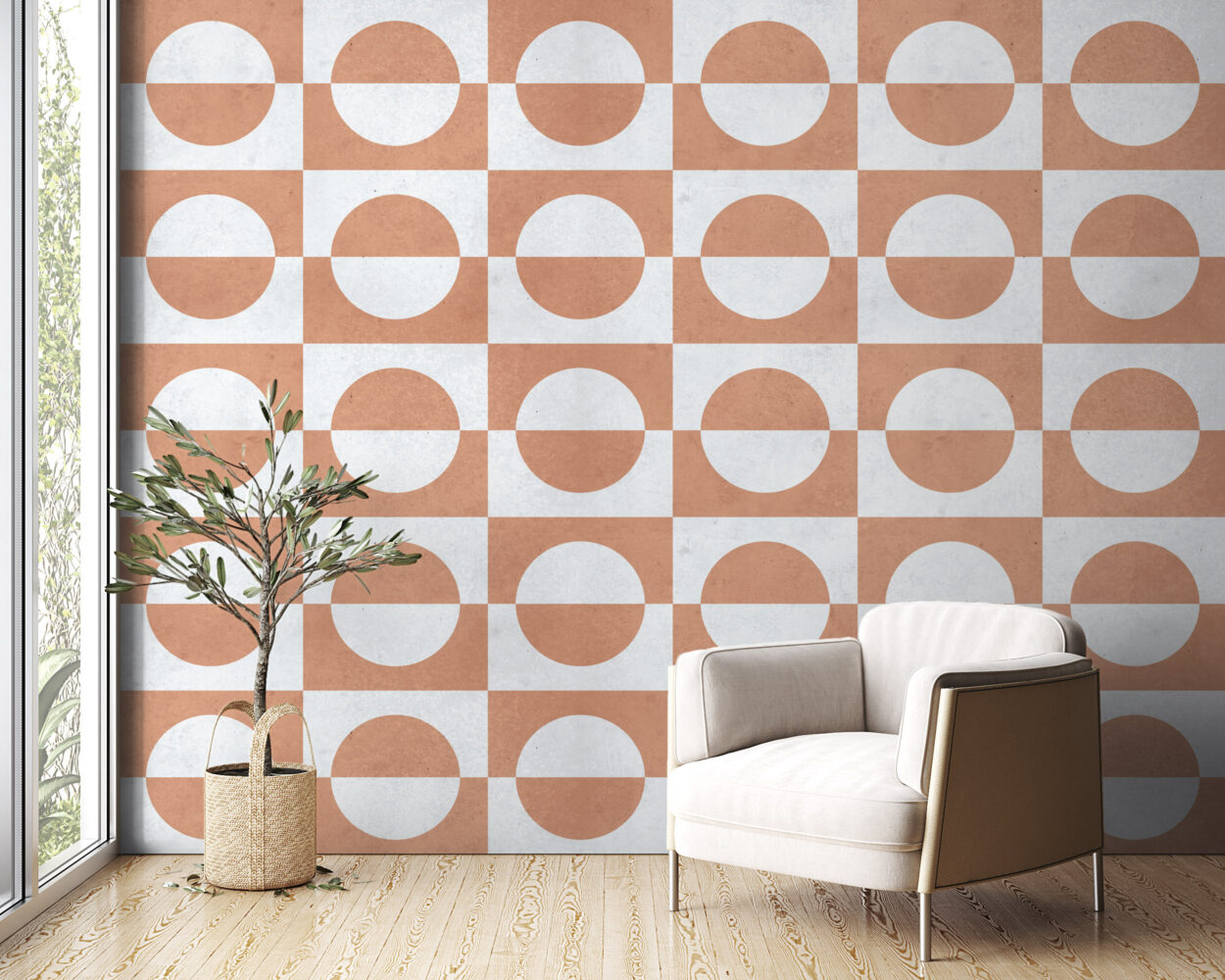 Kahverengi Tonlarda Geometrik Retro Duvar Kağıdı